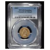 1862 INDIAN HEAD CENT PCGS GENUINE AU DETAIL