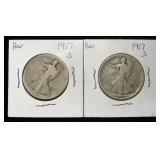 (2) 1917-S WALKING LIBERTY HALF DOLLARS