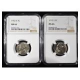 (2) 1952-S JEFFERSON NICKELS NGC MS 66