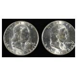 (2) 1949-D 90% SILVER FRANKLIN HALF DOLLAR BU