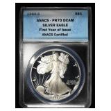 1986-S AMERICAN SILVER EAGLE ANACS PR70