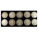 (10) 90% SILVER BARBER HALF DOLLARS