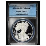 2008-W AMERICAN SILVER EAGLE ANACS PR70