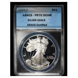 1999-P AMERICAN SILVER EAGLE ANACS PR70