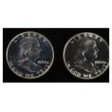 (2) 90% SILVER 1960 FRANKLIN HALF DOLLARS PROOF BU