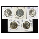 1976-S & (4) 1970-D KENNEDY HALF DOLLARS PROOF