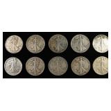 (10) 90% SILVER WALKING LIBERTY HALF DOLLARS