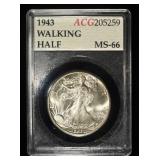 1943 WALKING LIBERTY 50C ACG SUPERB GEM BU