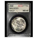 1945 WALKING LIBERTY HALF DOLLAR ACG GEM BU