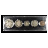 BARBER TYPE SET WITH INDIAN CENT & V NICKEL