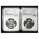 (2) 1963 FRANKLIN HALF DOLLAR NGC MS63