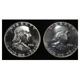 (2) 1961 90% SILVER FRANKLIN HALF DOLLARS PROOF BU
