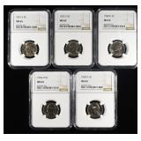 (5) NGC MS65 GRADED JEFFERSON NICKELS