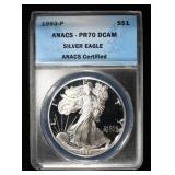 1993-P AMERICAN SILVER EAGLE ANACS PR70