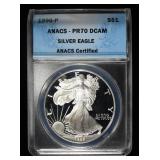 1996-P AMERICAN SILVER EAGLE ANACS PR70