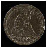 1854 SEATED LIBERTY QUARTER VF
