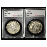 1941 & 1942 WALKINGLIBERTY HALF DOLLARS ACG AU/BU