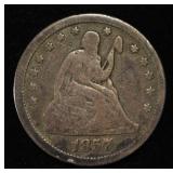 1857 SEATED LIBERTY QUARTER VG