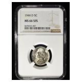 1944-D JEFFERSON NICKEL NGC MS 66 5FS