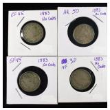 (4) 1883 NO CENTS LIBERTY V NICKELS
