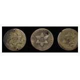 (3) 3-CENT SILVER PIECES DAMAGED