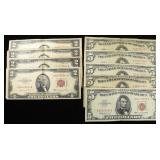 (4) $2 ,(5) $5 RED SEAL NOTES