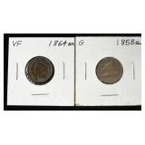1858 FLYING EAGLE  CENT G & 1864 INDIAN CENT VF