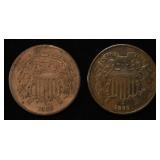 (2)1865 2-CENT PIECES