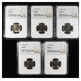 (5) NGC MS65 GRADED JEFFERSON NICKELS