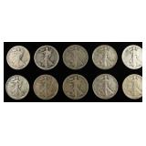 (10) 90% SILVER WALKING LIBERTY HALF DOLLARS