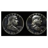 (2) 90% SILVER 1963 FRANKLIN HALF DOLLARS PROOF BU