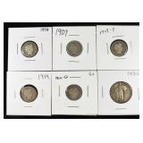 1898, 1907, 08, 14-P,D BARBER DIMES, 1930 QUARTER
