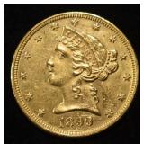 1899 $5 GOLD LIBERTY CH BU