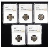 (5) NGC MS65 GRADED JEFFERSON NICKELS