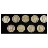 (6) 1944-S & (3) 1943-S MERCURY DIMES