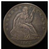 1862 LIBERTY SEATED HALF DOLLAR CH XF