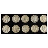 (5) 1942-D & (5) 1940 MERCURY DIMES