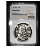 1954-D FRANKLIN HALF DOLLAR NGC MS 64 FBL