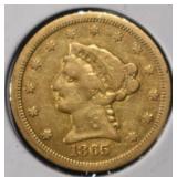 1865-S $2.50 LIBERTY GOLD XF