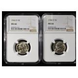 (2) 1944-D JEFFERSON NICKELS NGC MS 66