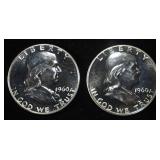 (2) 90% SILVER 1960 FRANKLIN HALF DOLLARS PROOF BU
