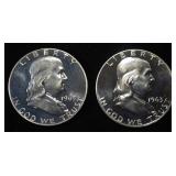 (2) 90% SILVER 1963 FRANKLIN HALF DOLLARS PROOF BU