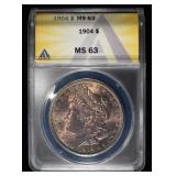 1904 MORGAN DOLLAR ANACS MS63
