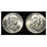 (2) 1949-D 90% SILVER FRANKLIN HALF DOLLAR BU
