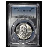 1959-D FRANKLIN HALF DOLLAR PCGS MS64 FBL