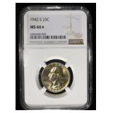 1942-S WASHINGTON QUARTER NGC MS 66*