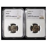 (2) 1948-S JEFFERSON NICKELS NGC MS 66