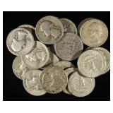 (20) 90% SILVER WASHINGTON QUARTERS