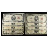 (4) $2 & (4) $5 RED SEAL NOTES SOME VERY NICE
