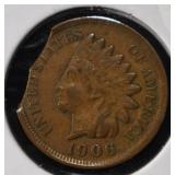 1906 INDIAN CENT XF DOUBLE CLIP PLANCHET ERROR